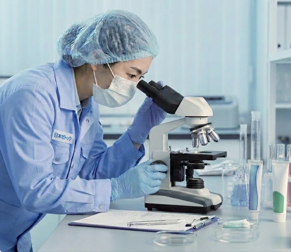 Researcher using microscope in laboratory